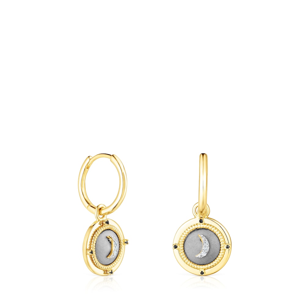 Pendientes cortos con baño de oro 18 kt sobre plata y diamantes Magic Nature image number 0