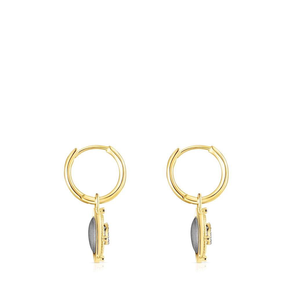 Pendientes cortos con baño de oro 18 kt sobre plata y diamantes Magic Nature image number 1