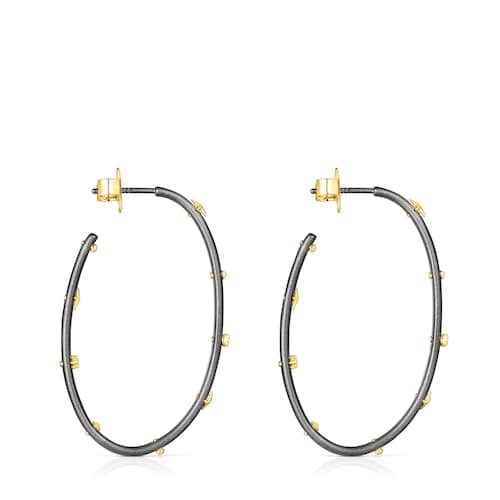 Pendientes aro grande de plata dark silver y diamantes Magic Nature