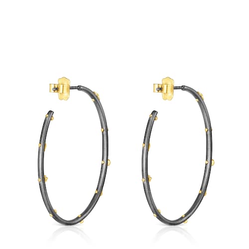 Pendientes aro grande de plata dark silver y diamantes Magic Nature