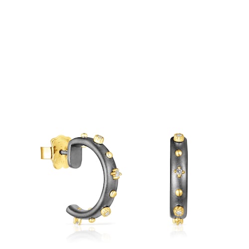 Pendientes aro de plata dark silver y diamantes Magic Nature