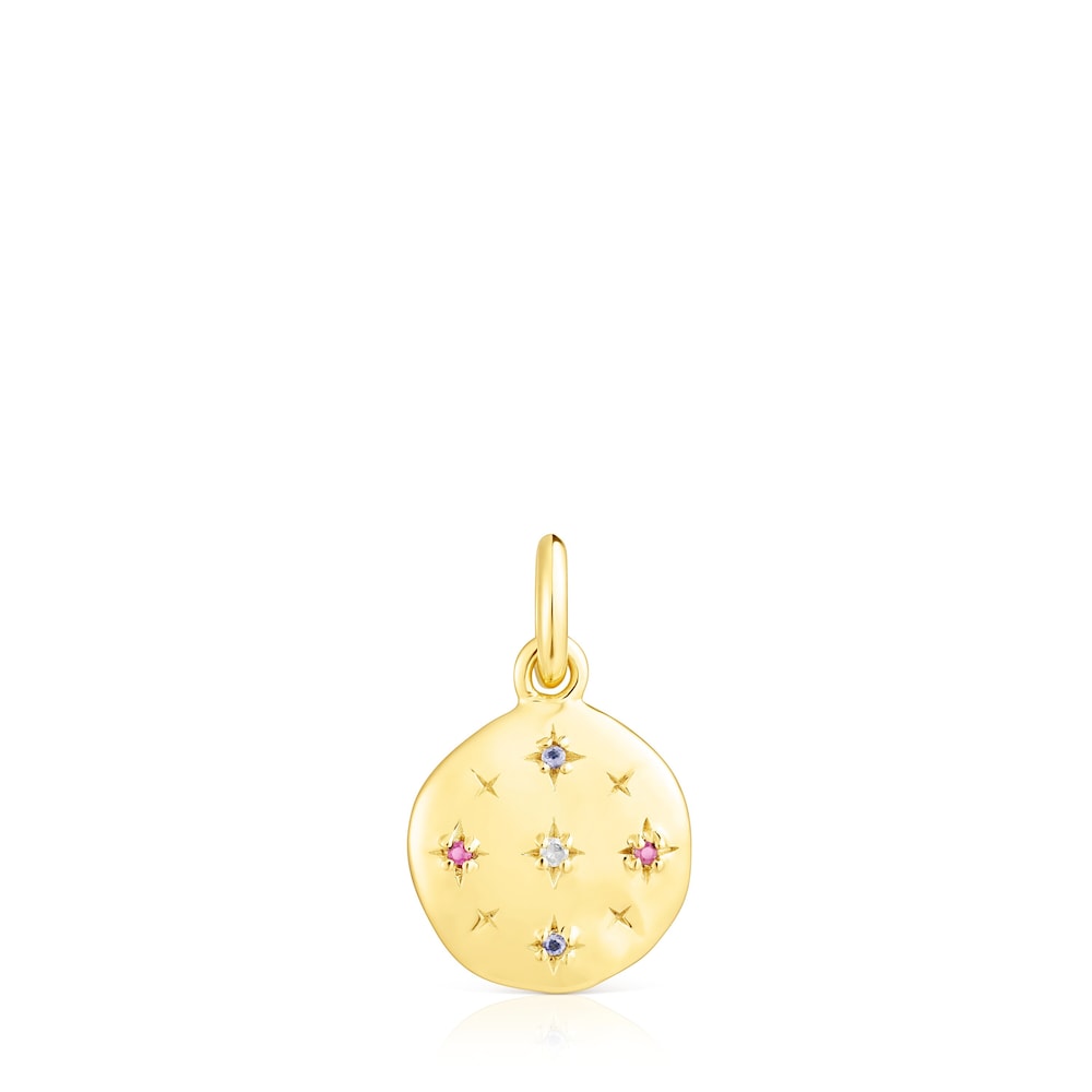 Small silver vermeil Magic Nature disc Pendant with gemstones image number 0