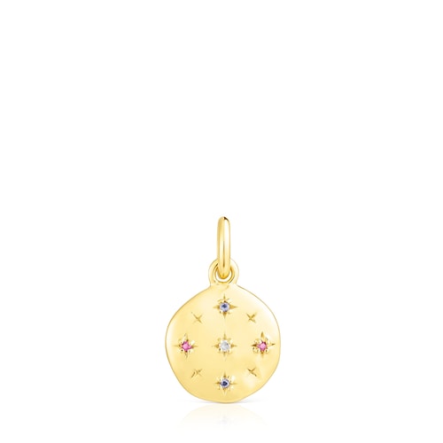 Small silver vermeil Magic Nature disc Pendant with gemstones