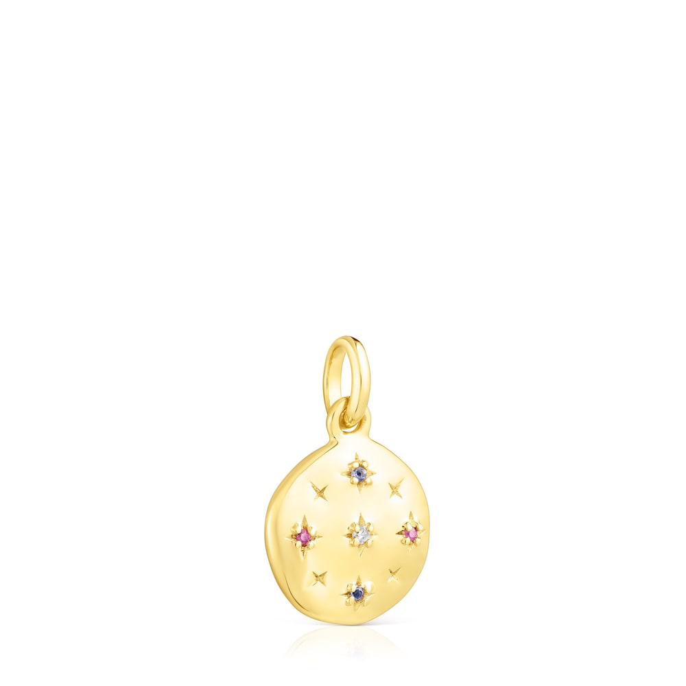 Small silver vermeil Magic Nature disc Pendant with gemstones image number 1