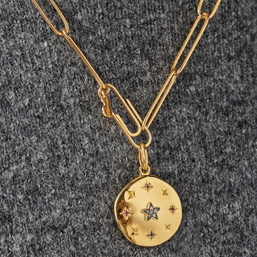 Small silver vermeil Magic Nature disc Pendant with gemstones
