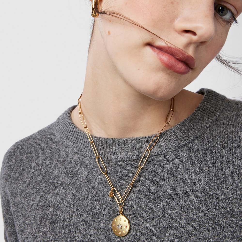 Small silver vermeil Magic Nature disc Pendant with gemstones image number 6