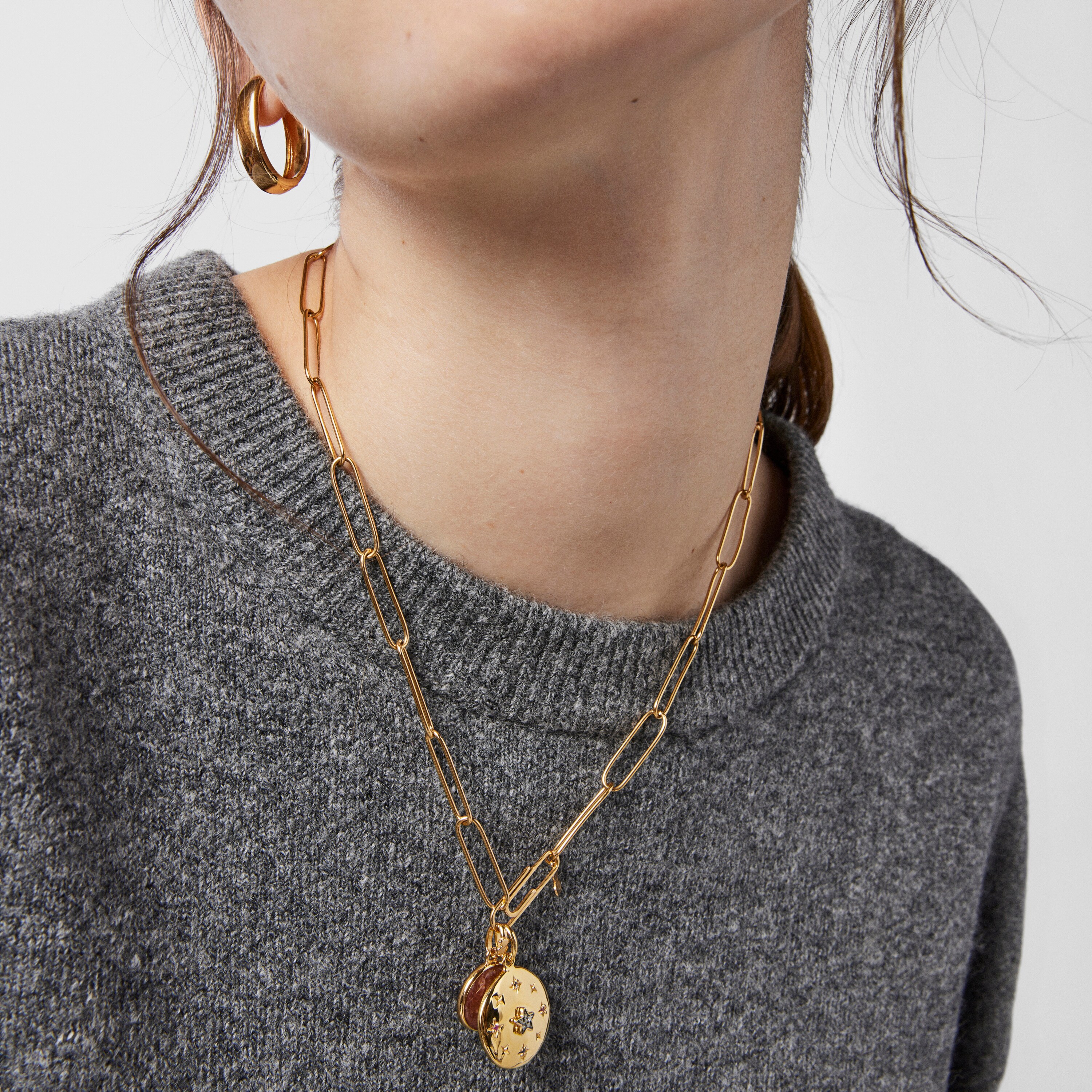 Large silver vermeil Magic Nature disc Pendant with gemstones and diamonds