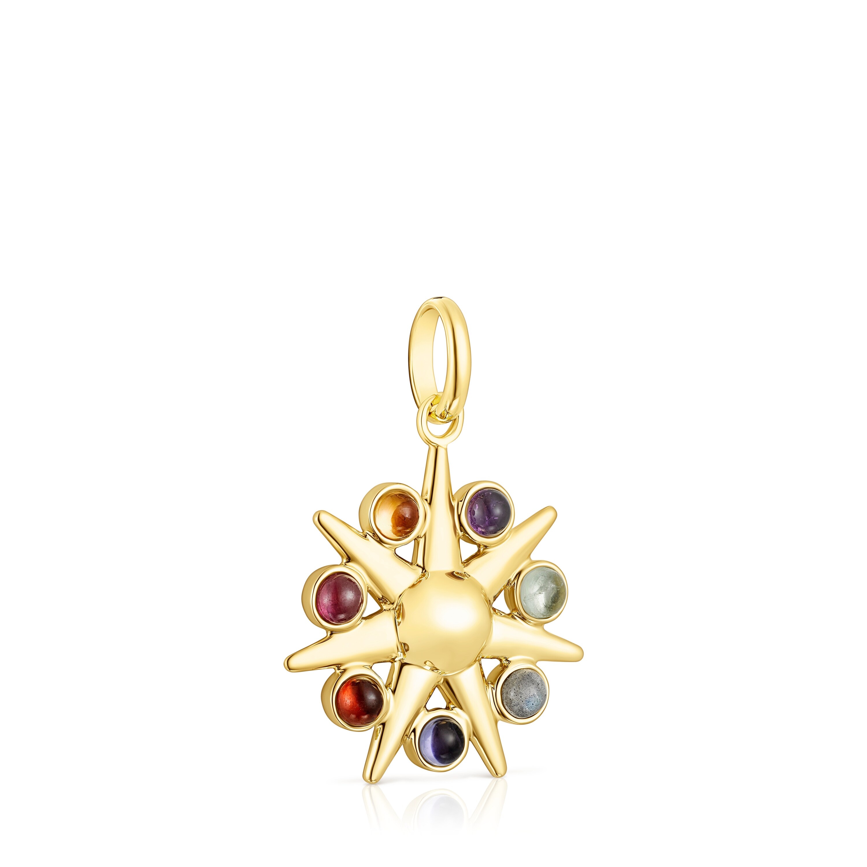 18K gold vermeil Magic Nature sun Pendant with gemstones