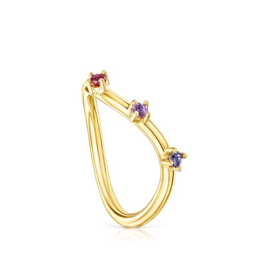 Oval silver vermeil Magic Nature Ring with gemstones