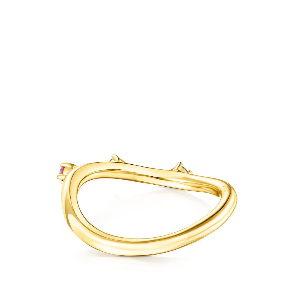 Anillo oval con ba&ntilde;o de oro 18 kt sobre plata y gemas Magic Nature