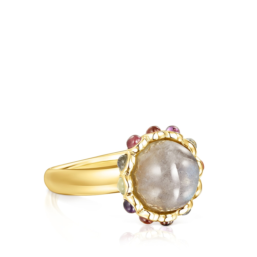 Anello con placcatura in oro 18 kt su argento, labradorite e gemme Magic Nature