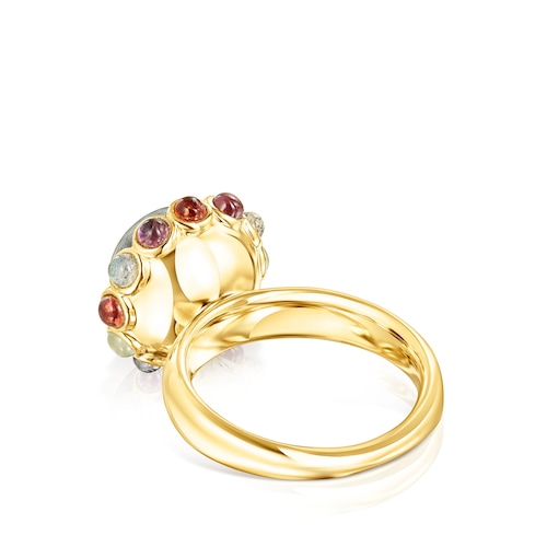 Anillo de plata vermeil, labradorita y gemas Magic Nature