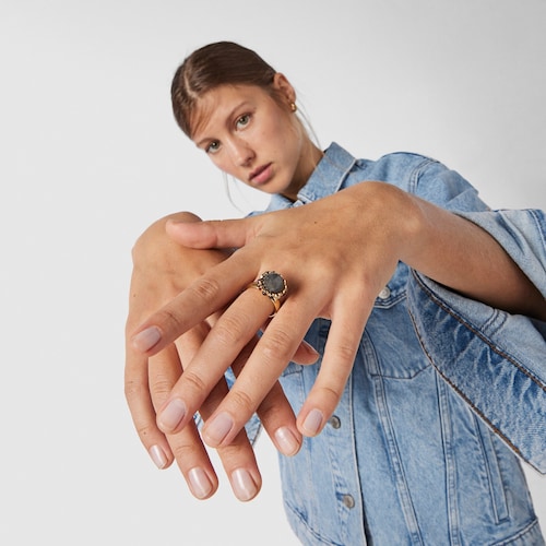 Anillo de plata vermeil, labradorita y gemas Magic Nature