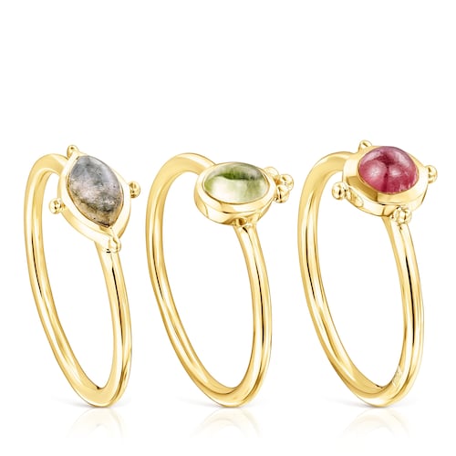 Ring-Set Magic Nature aus Vermeil-Silber mit Edelsteinen