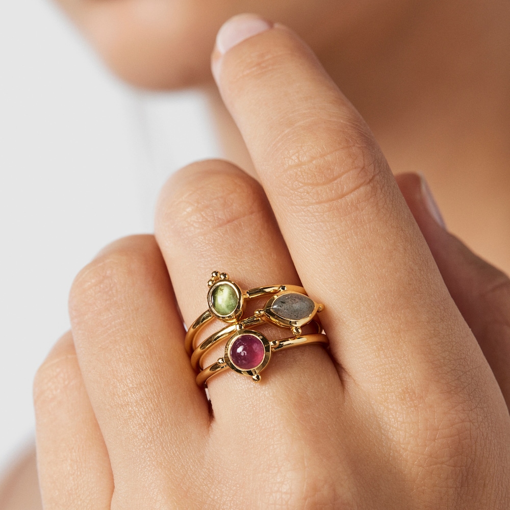 Pack de anillos con ba&ntilde;o de oro 18 kt sobre plata y gemas Magic Nature