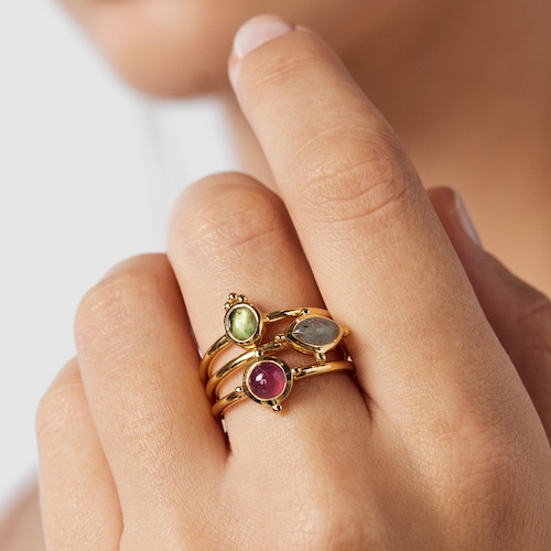 Pack de anillos Magic Nature con baño de oro 18 kt sobre plata y gemas