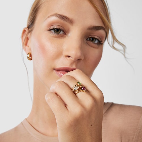 Pack de anillos Magic Nature con baño de oro 18 kt sobre plata y gemas