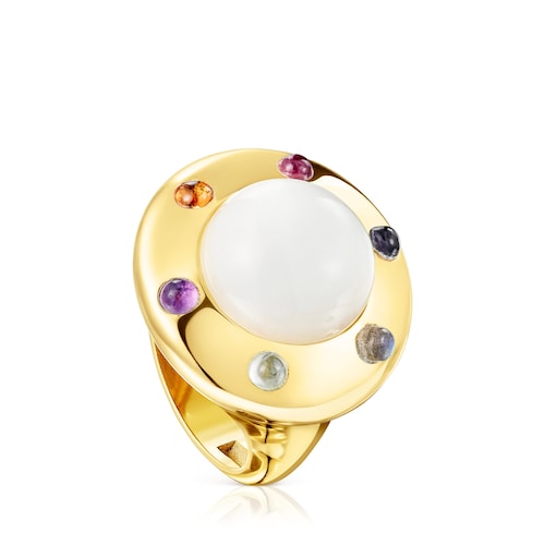 Anillo de plata vermeil, piedra luna y gemas Magic Nature