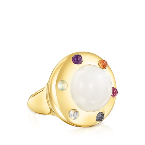 Anillo de plata vermeil, piedra luna y gemas Magic Nature