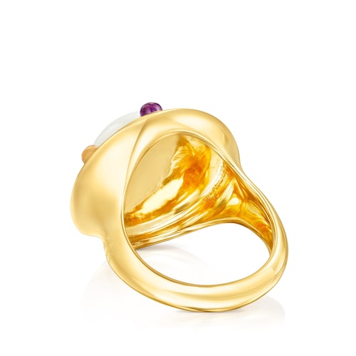 Anillo de plata vermeil, piedra luna y gemas Magic Nature