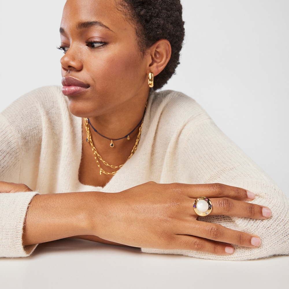 Anel Magic Nature em prata vermeil, pedra da lua e pedras preciosas