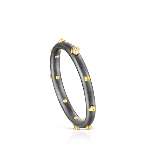 Anel aro Magic Nature em prata dark silver e diamantes