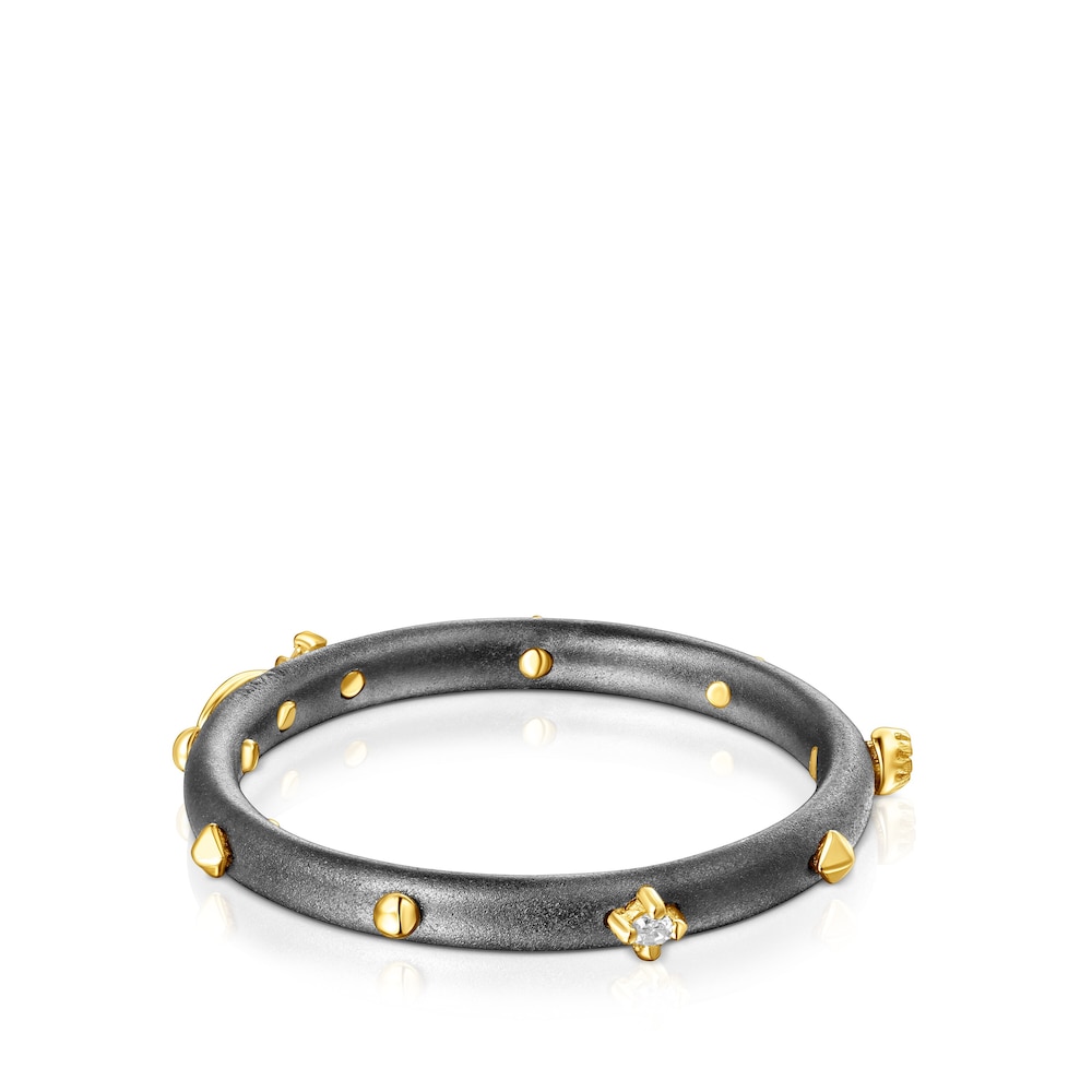 Bague anneau Magic Nature en argent dark silver et diamants