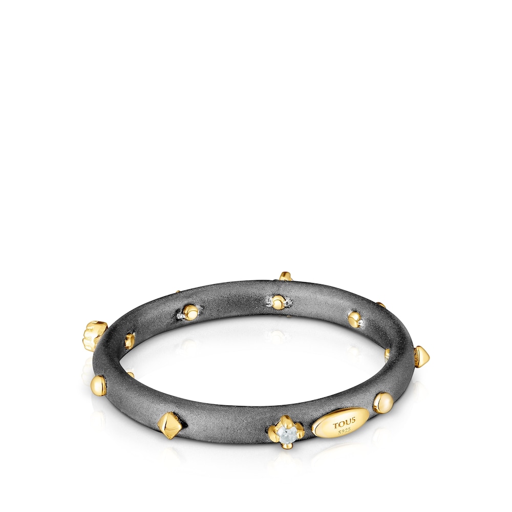 Bague anneau Magic Nature en argent dark silver et diamants