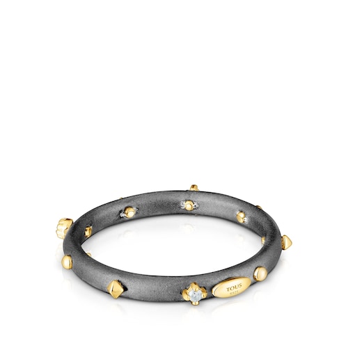 Anel aro Magic Nature em prata dark silver e diamantes