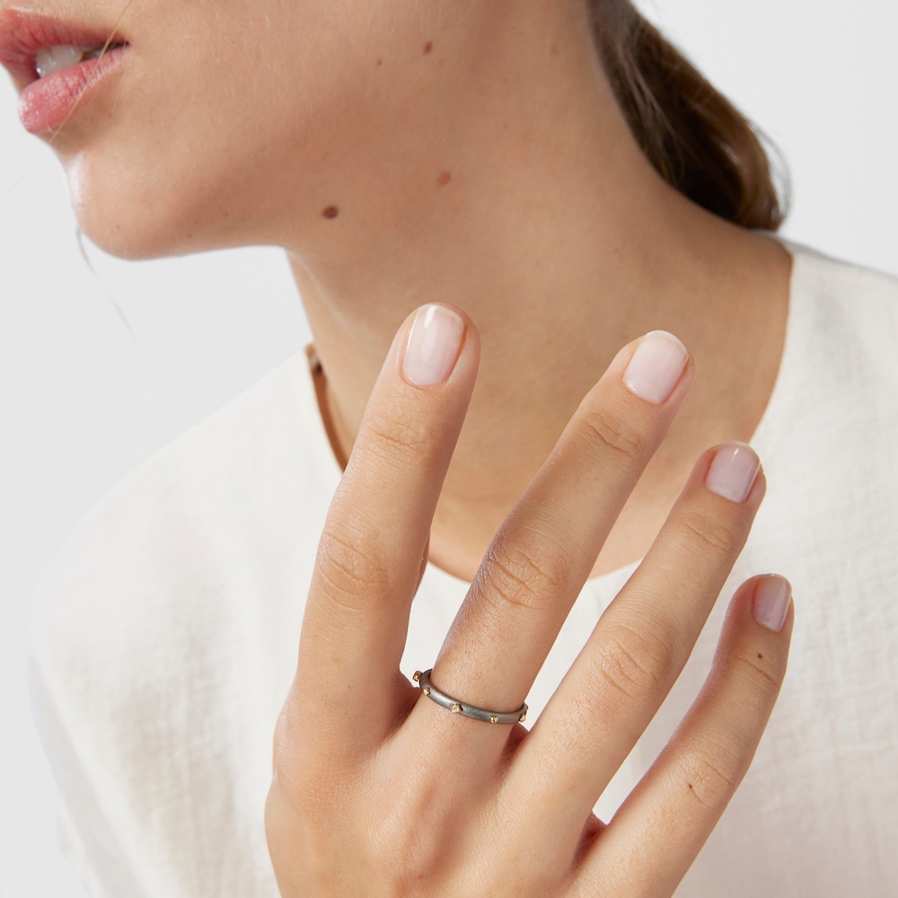 Bague anneau Magic Nature en argent dark silver et diamants