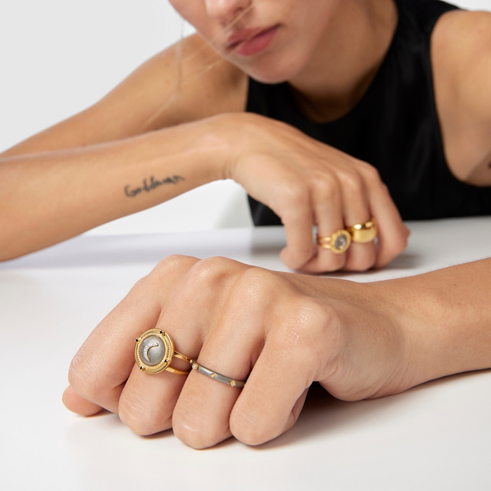 Anel lua Magic Nature em prata vermeil e diamantes