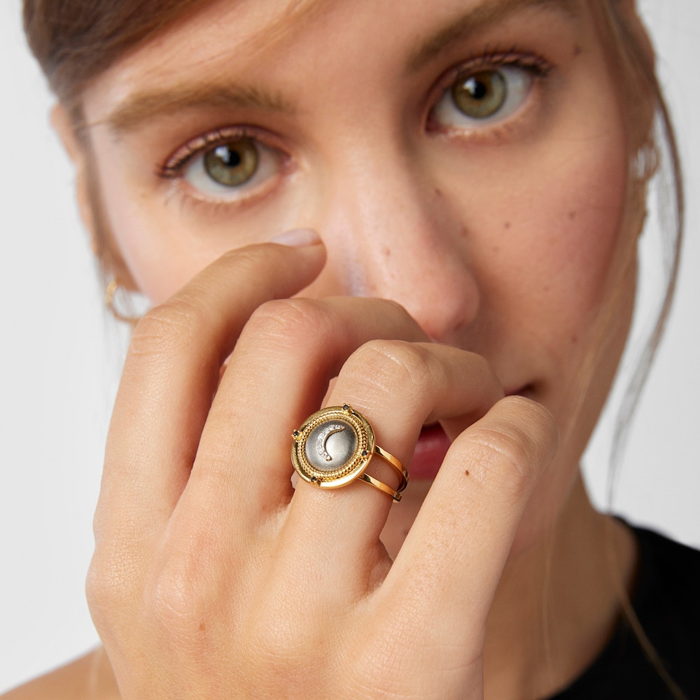 Anel lua Magic Nature em prata vermeil e diamantes