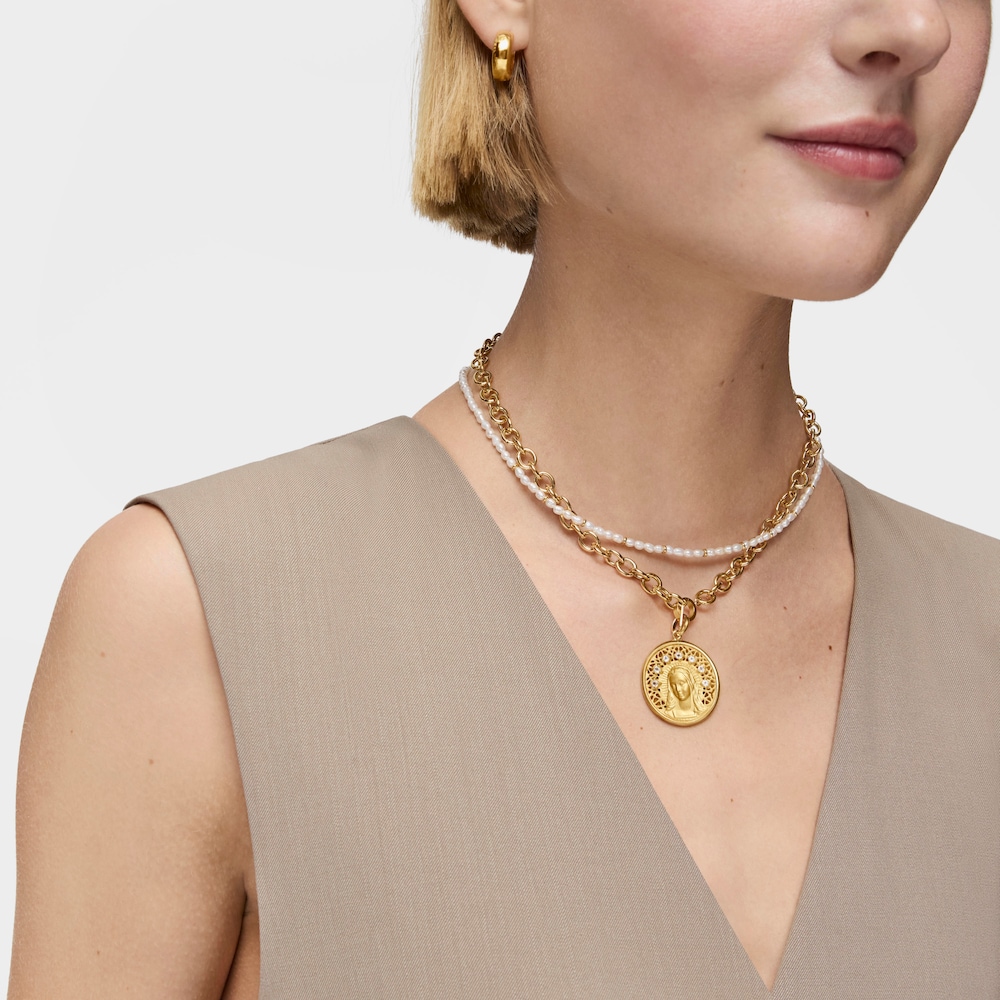 Medalla grande con ba&ntilde;o de oro 18 kt sobre plata y topacio Tamara Falc&oacute; X TOUS