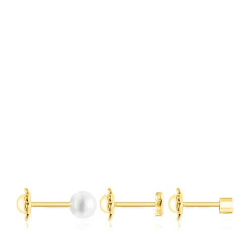 Confezione di piercing all'orecchio TOUS Pearl in oro, diamante e perla