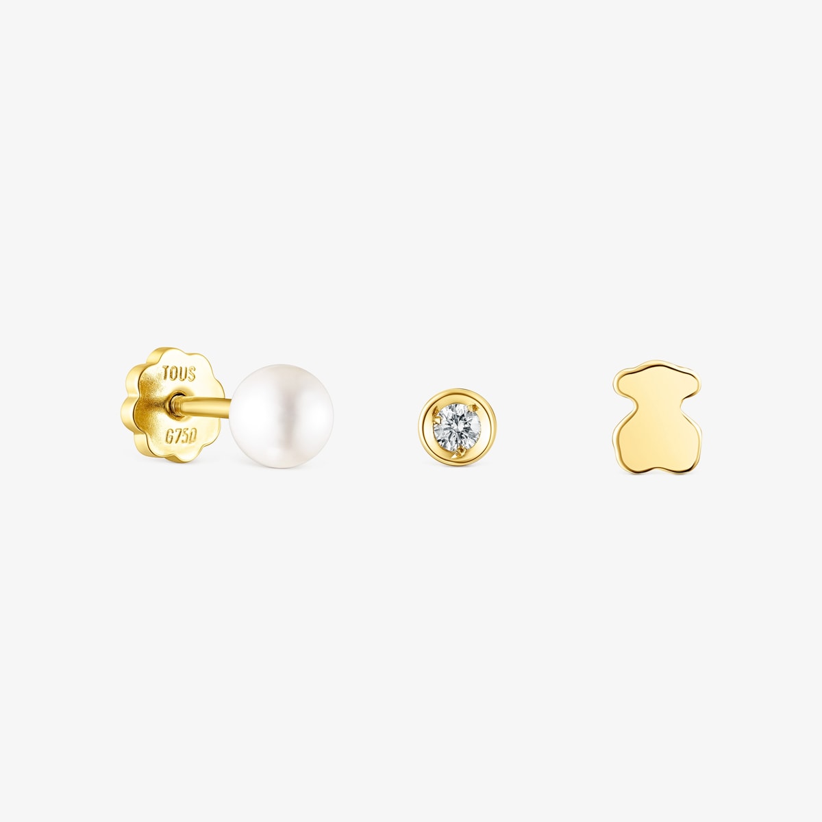 Tous - Pack De Piercings De Oreja Tous Pearl De Oro Con Diamante Y Perla - Transparente