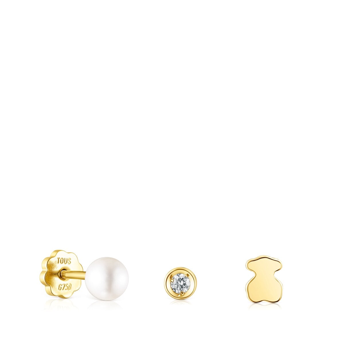 Pack of gold TOUS Pearl ear Piercings with diamond and pearl