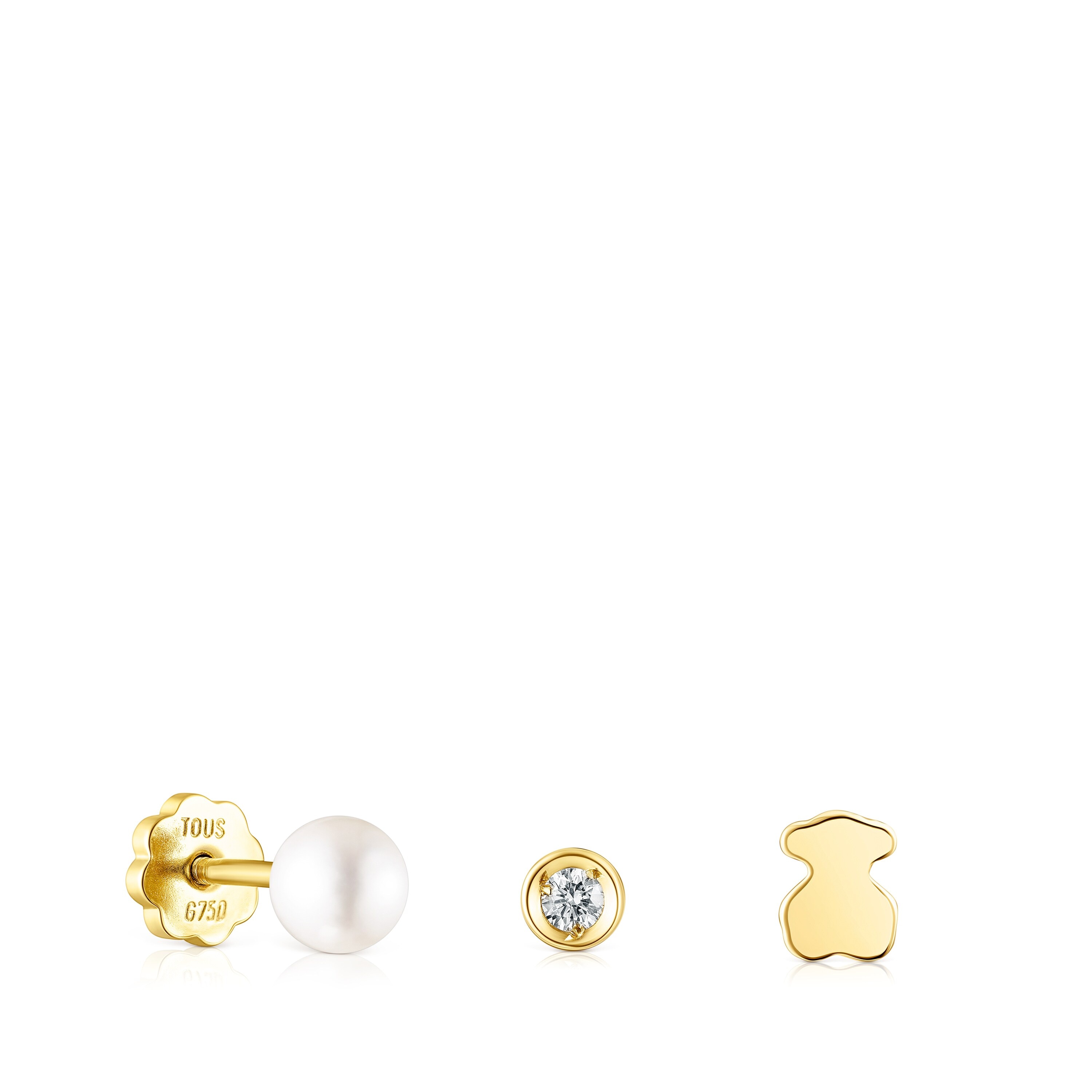 Pack de Piercings de oreja TOUS Pearl de oro con diamante y perla