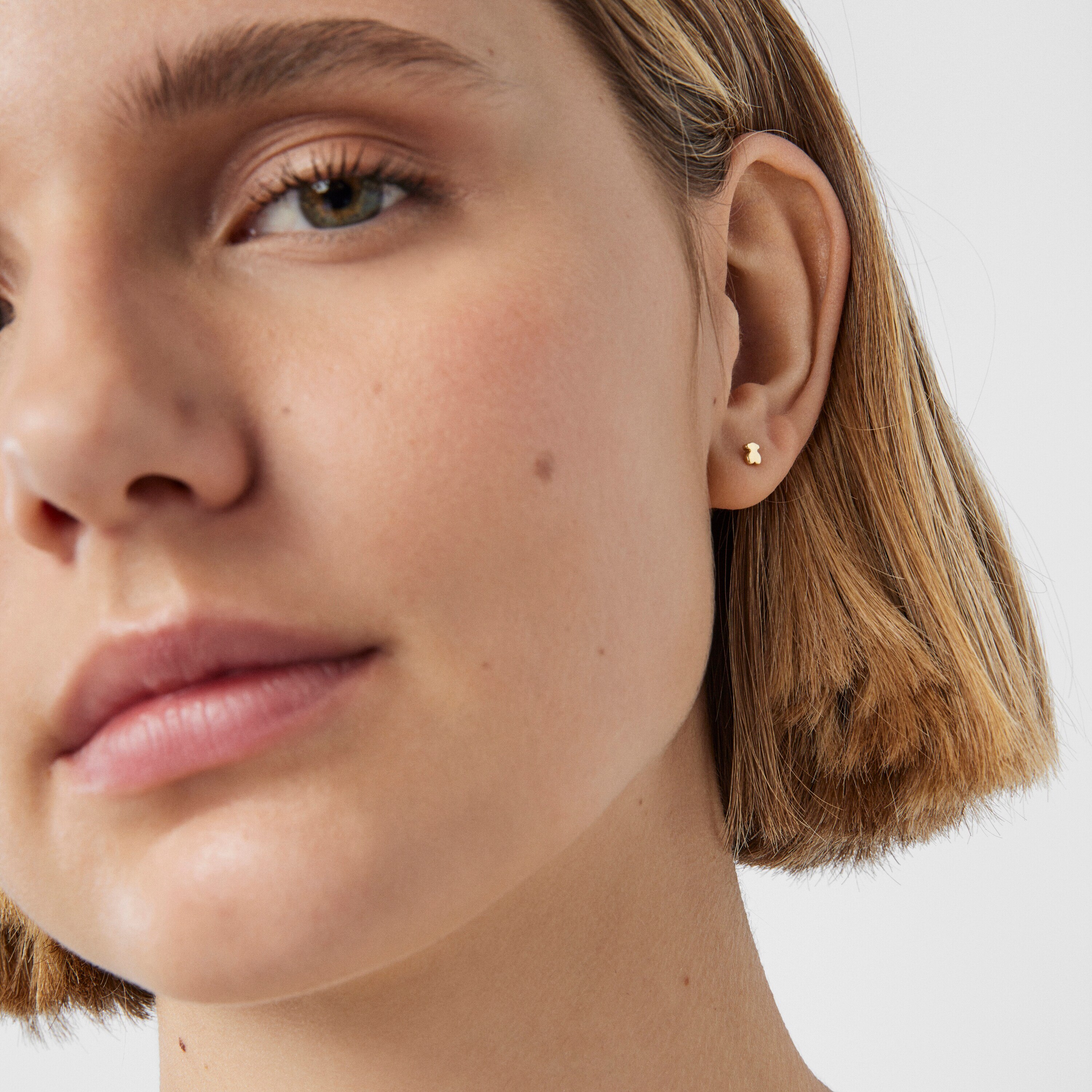 Pack of 18K solid gold TOUS Pearl ear Piercings with diamond and pearl