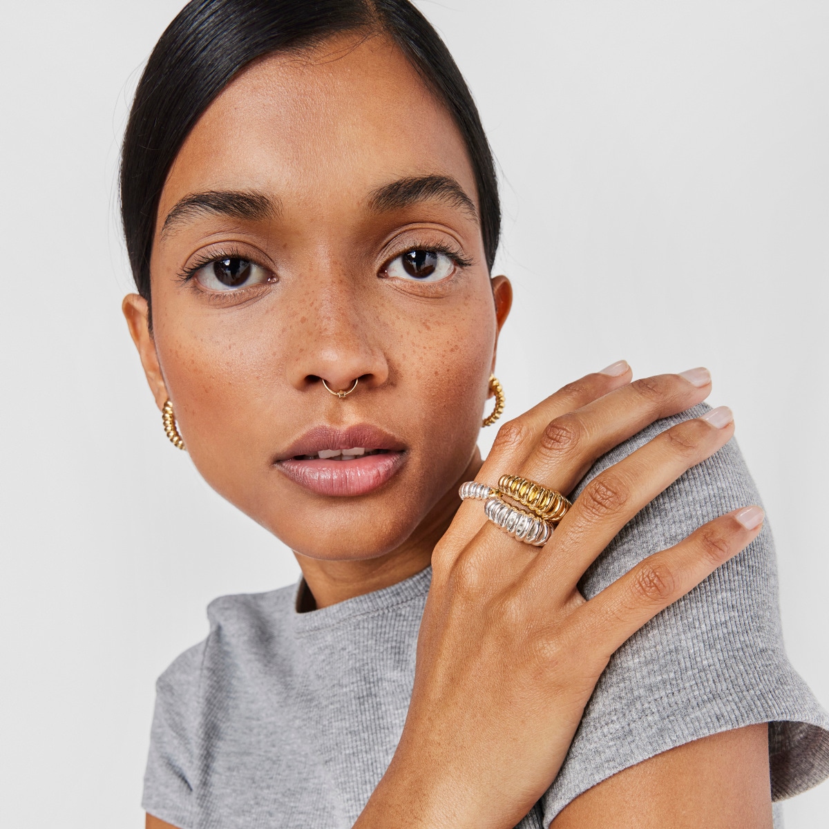 Pack of tricolored steel TOUS Basics septum Rings