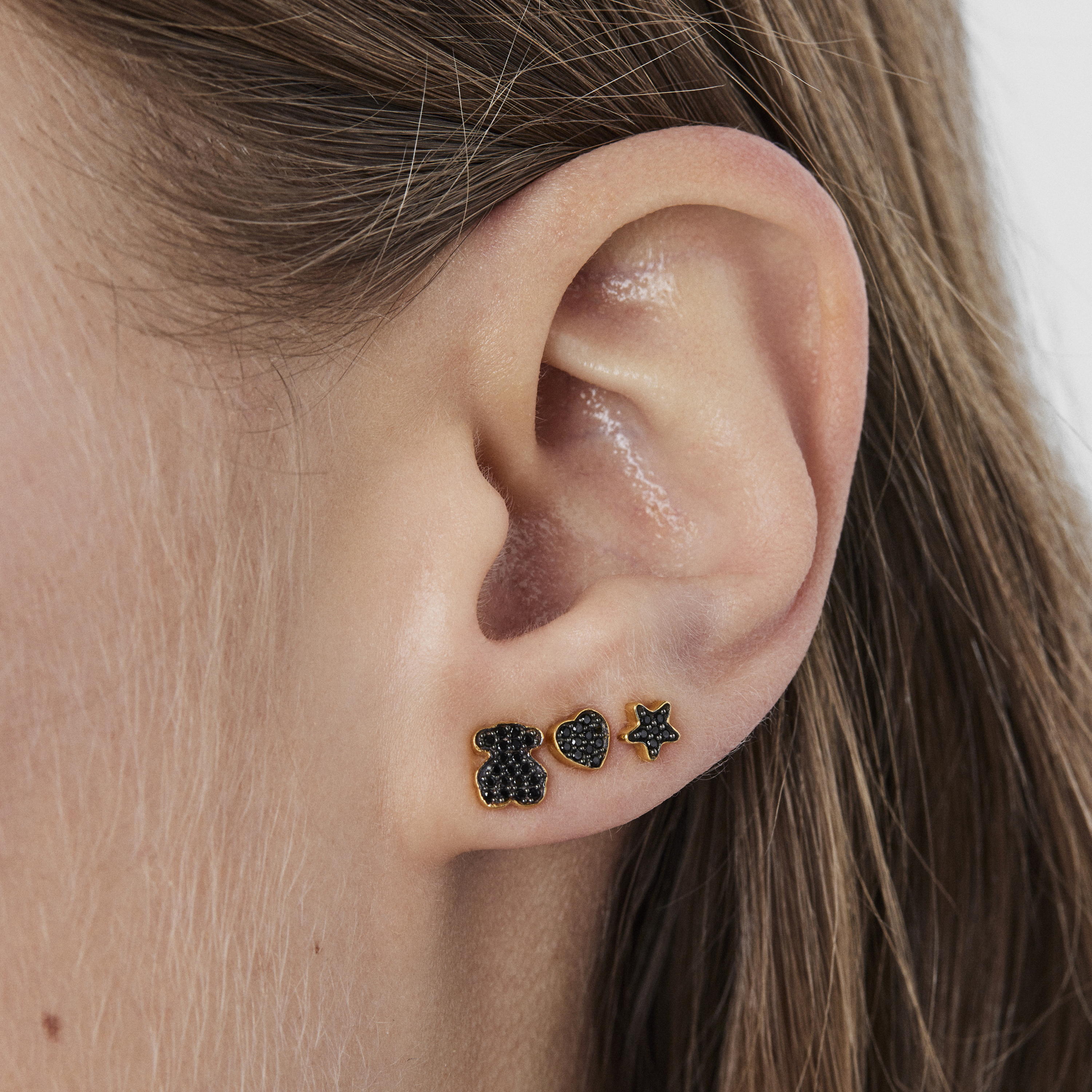 Pack of silver vermeil TOUS Basics ear Piercings with spinel