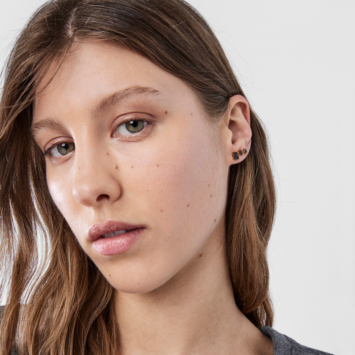 Pack of silver vermeil TOUS Basics ear Piercings with spinel