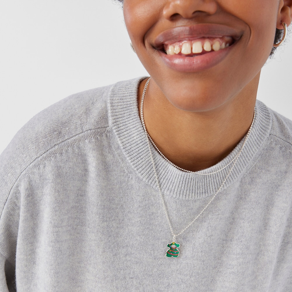 Silver Xmas Collection tree bear Pendant with mother-of-pearl  