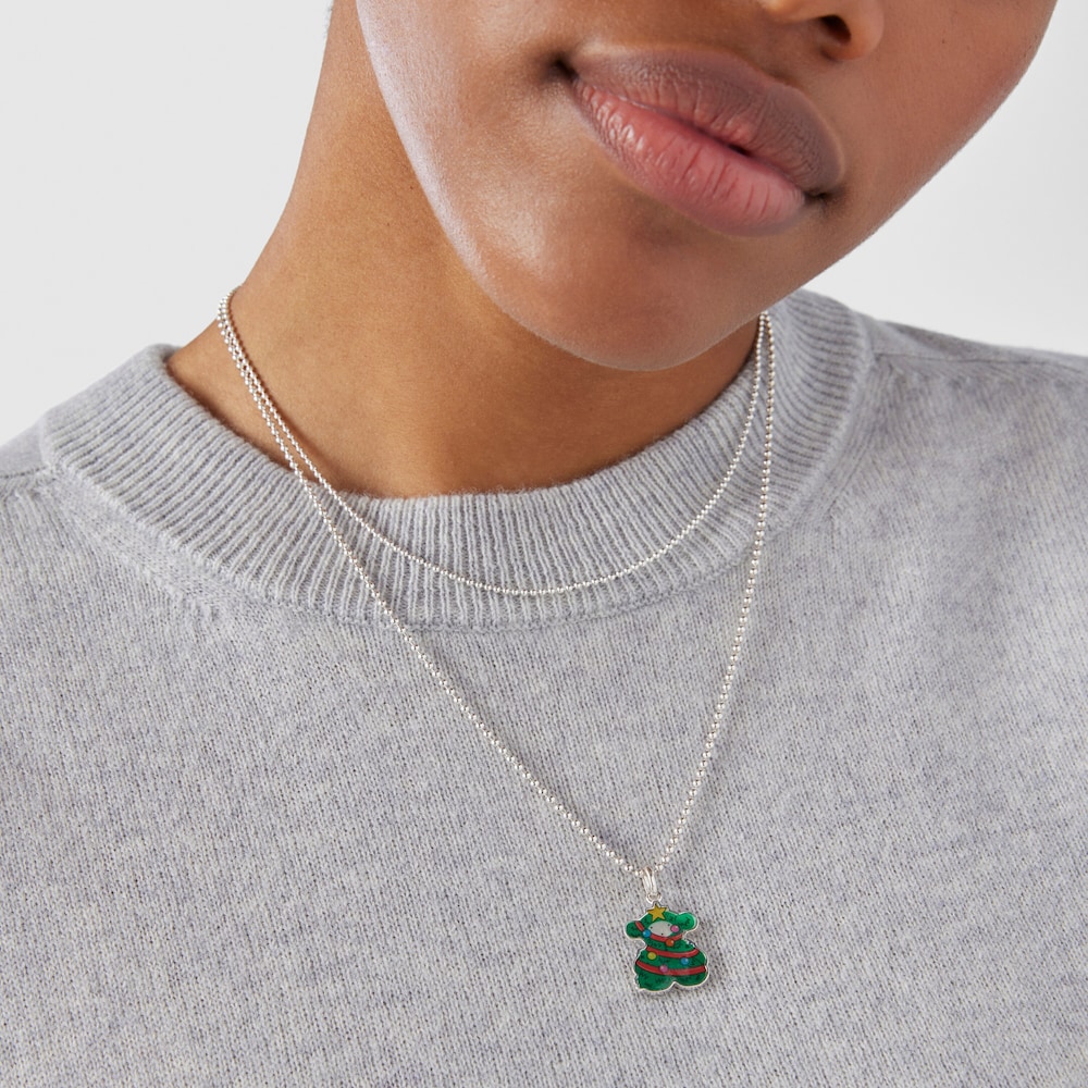 Silver Xmas Collection tree bear Pendant with mother-of-pearl  