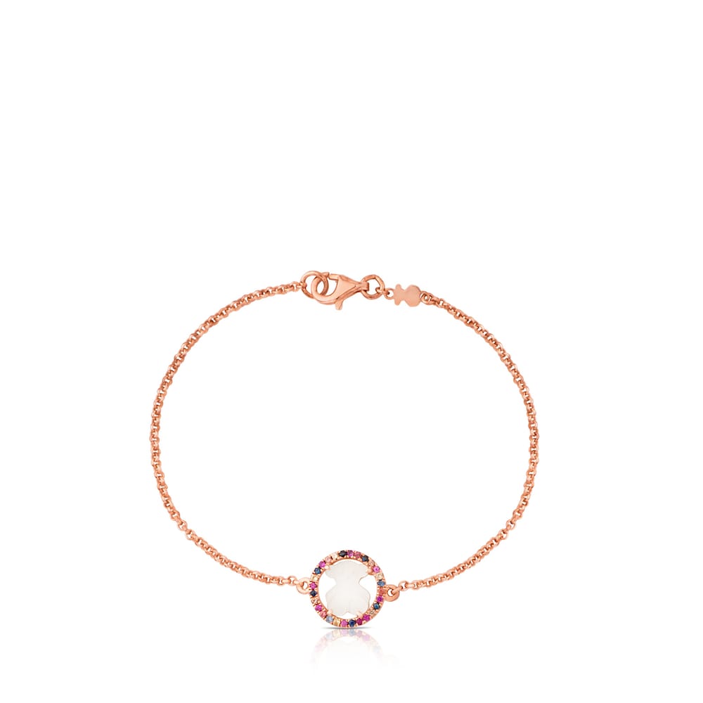 Armband Camille aus rosa Vermeil-Silber mit Perlmutt und mehrfarbigem Saphir