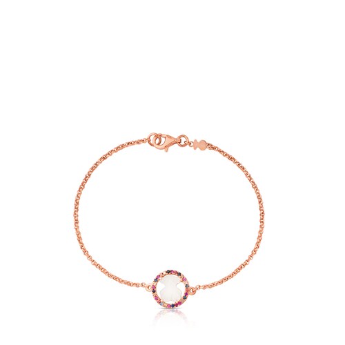 Pulsera con ba&ntilde;o de oro rosa 18 kt sobre plata y n&aacute;car y zafiro multicolor Camille