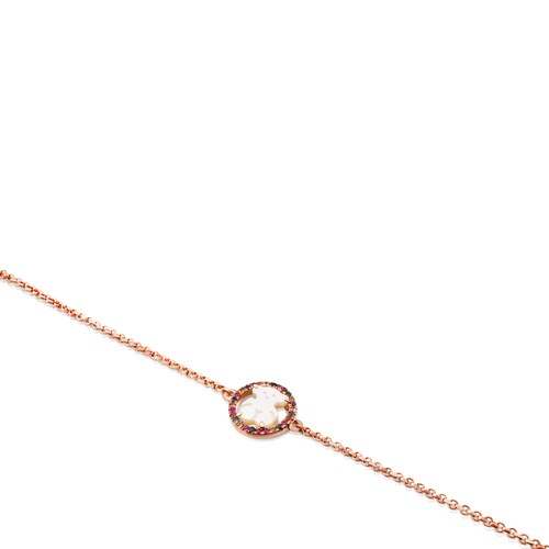 Pulsera con ba&ntilde;o de oro rosa 18 kt sobre plata y n&aacute;car y zafiro multicolor Camille