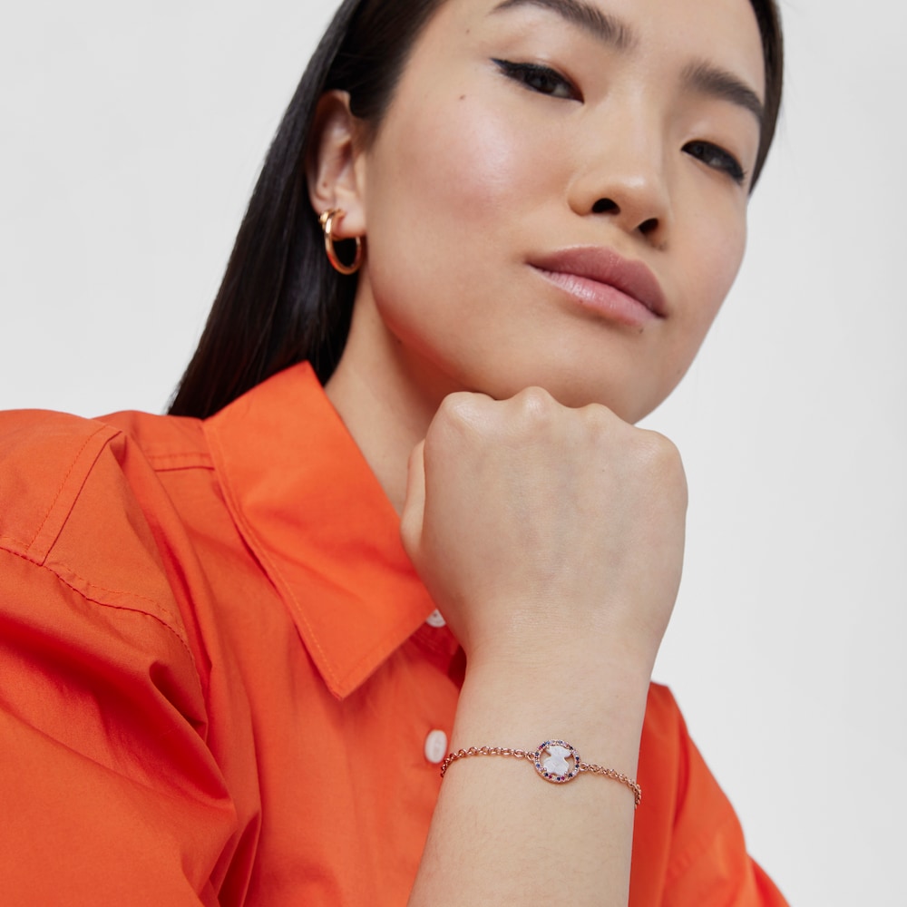 Armband Camille aus rosa Vermeil-Silber mit Perlmutt und mehrfarbigem Saphir