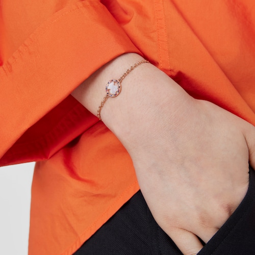 Pulsera con ba&ntilde;o de oro rosa 18 kt sobre plata y n&aacute;car y zafiro multicolor Camille