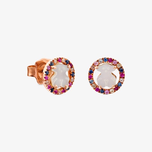 Aretes Camille con ba&ntilde;o de oro rosa 18 kt sobre plata con N&aacute;car y Zafiro multicolor