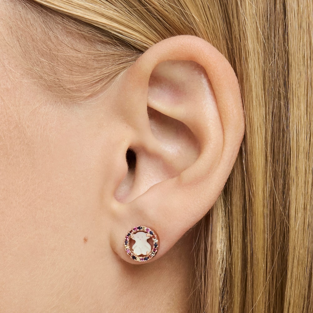 Pendientes con baño de oro rosa 18 kt sobre plata y nácar y zafiro multicolor Camille Pendientes con baño de oro rosa 18 kt sobre plata y nácar y zafiro multicolor Camille